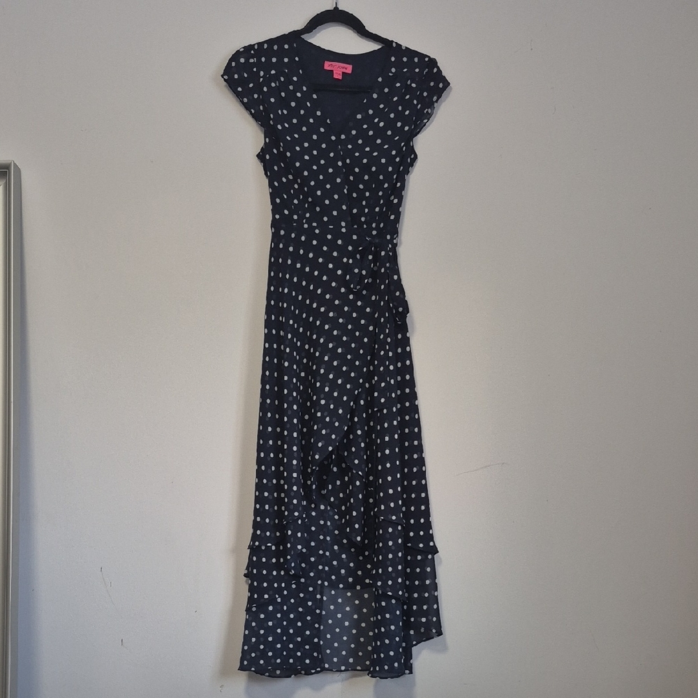 Betsey Johnson Navy High Low Polka Dot Dress size 4